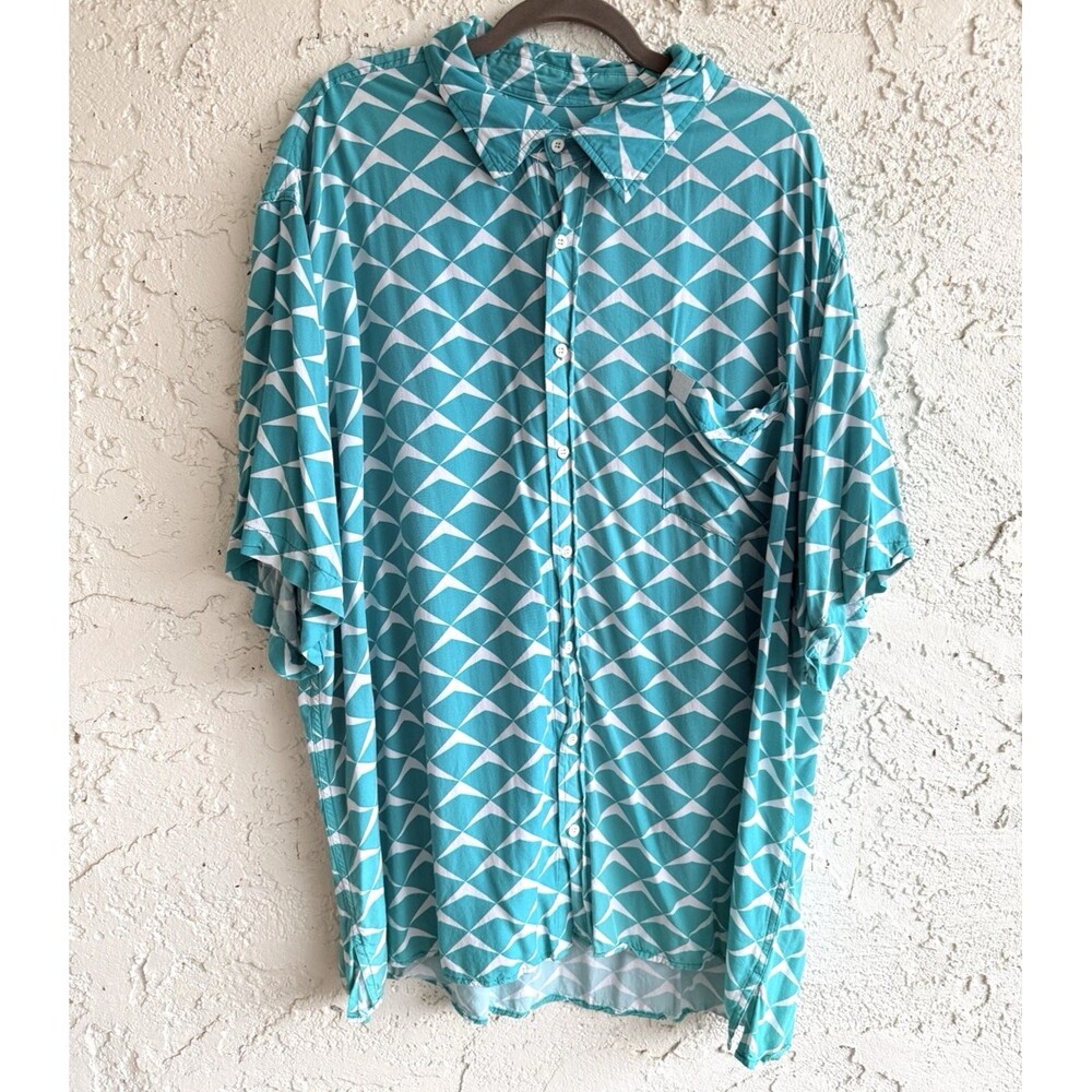 HAWAII'S FINEST Mens Hawaiian Aloha Shirt Aqua Blue Green Print Size 3X